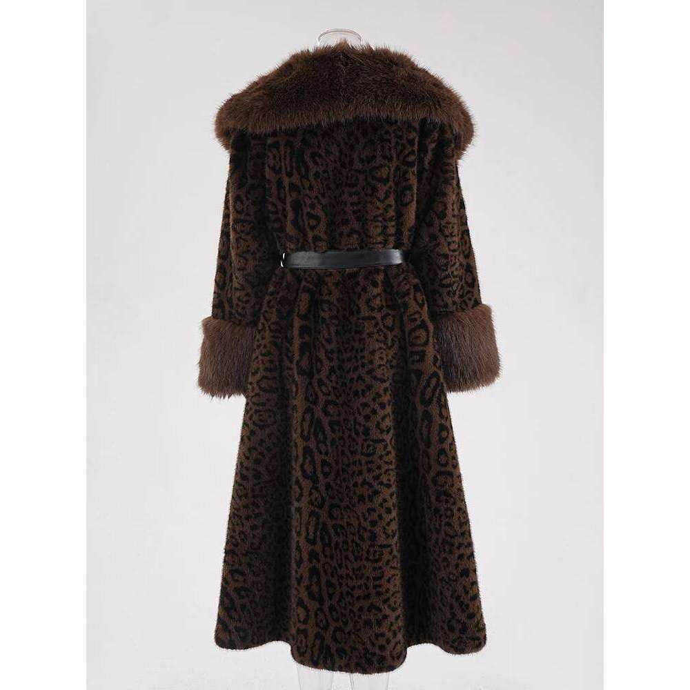 DEAT Fashion Imitation Mink Coat Women's Fur Collar Loose Covered Buckle Leopard Plush Overcoat Winter 2024 New