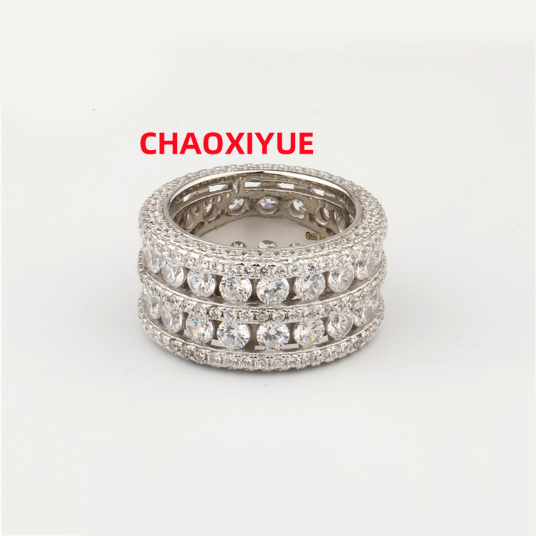 LUCK Hiphop 925 Sterling Silver Moissanite Diamond Ring Full Moissanite Luxurious Jewelry Accessory Row Moissanite Hip Hop Rings