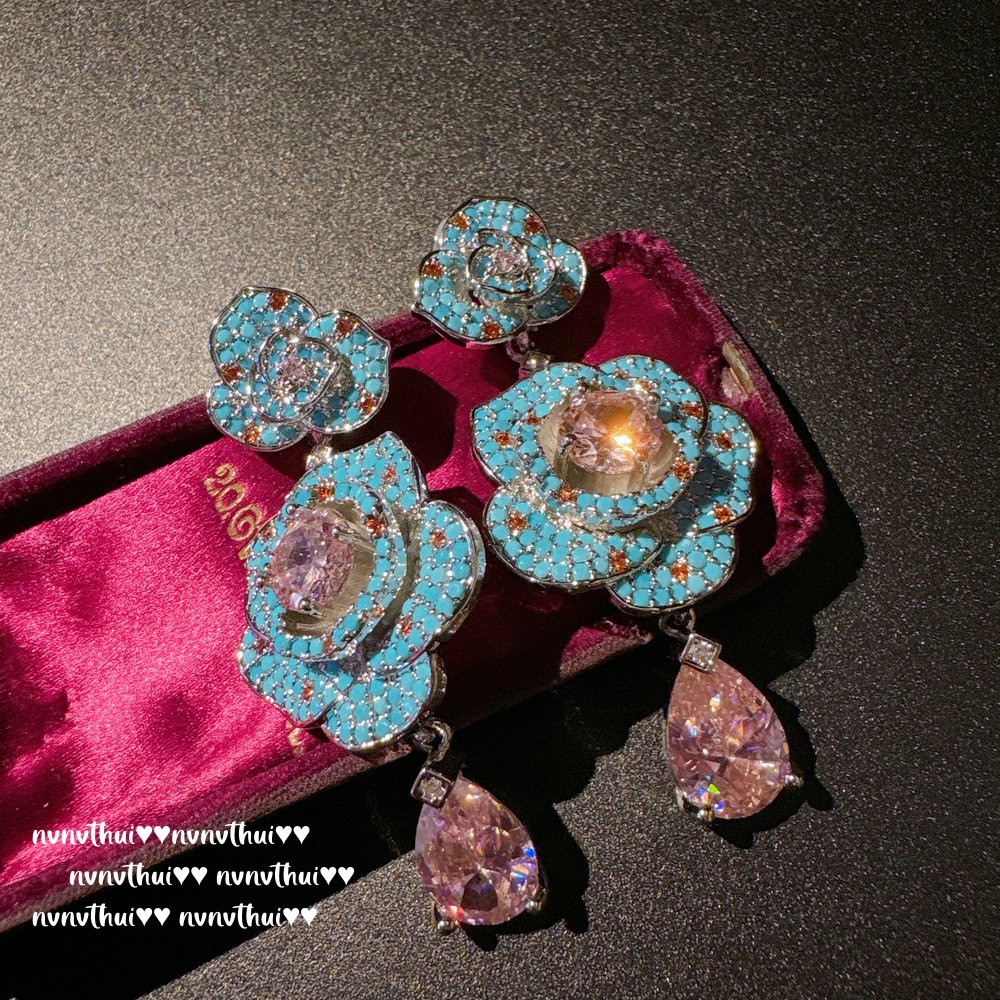 Austrian Court-Inspired Camellia Gemstone Earrings - Vintage 18K Gold Plated Argyle Pink Heart Enamel Drop Earrings