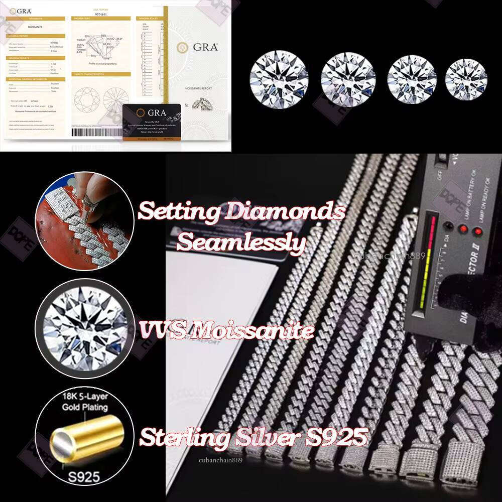 Hiphop 20mm Link Chunky Heavy Sier Iced Out Buss Down Miami Moissanite Cuban Chain
