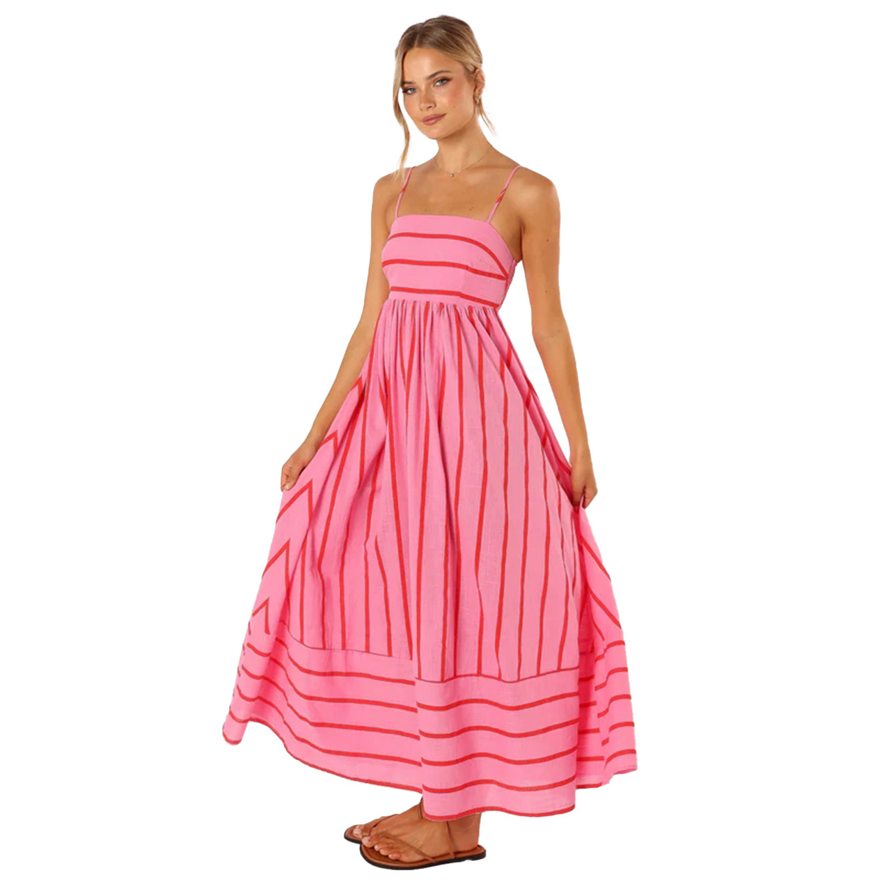 25 year spring/summer striped camisole backless large swing new style dress