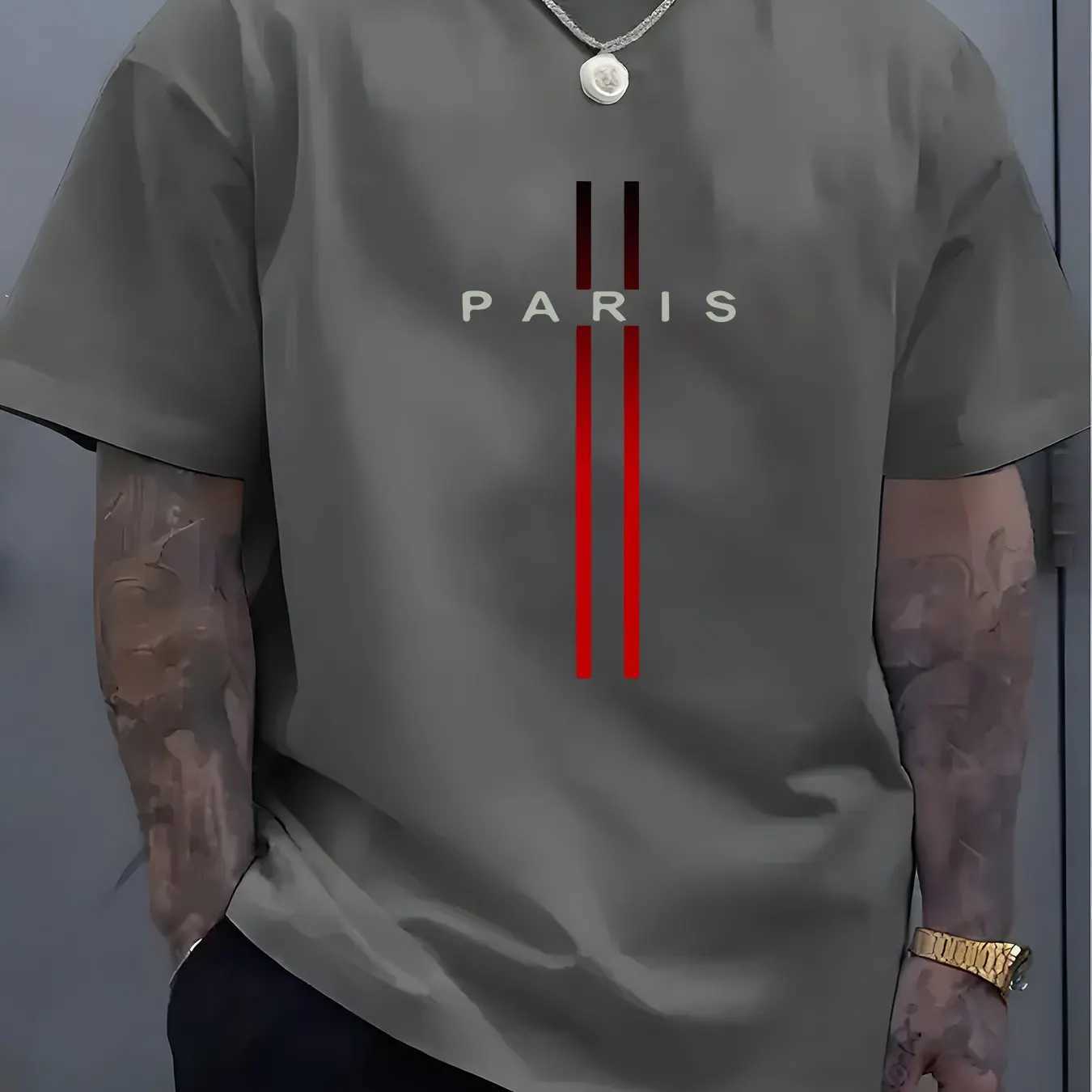 Summer Mens 100% Pure Cotton Casual Loose Fit Plus Size Paris Letter Pattern Printed Round Neck Short Sleeve T-Shirt Top Z250527