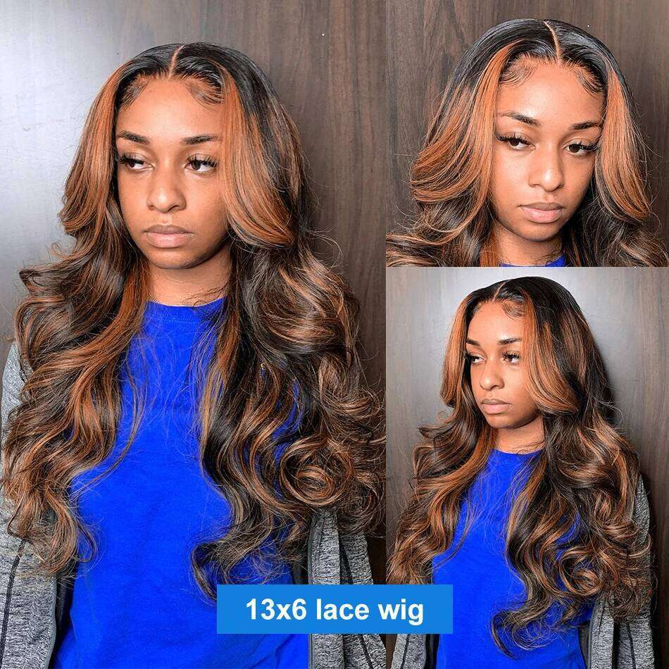 1B/30 Body Wave Highlight Human 30 Inch 13x4 HD Lace Frontal 200 Density Natural Brazilian Hair Wig For Black Women