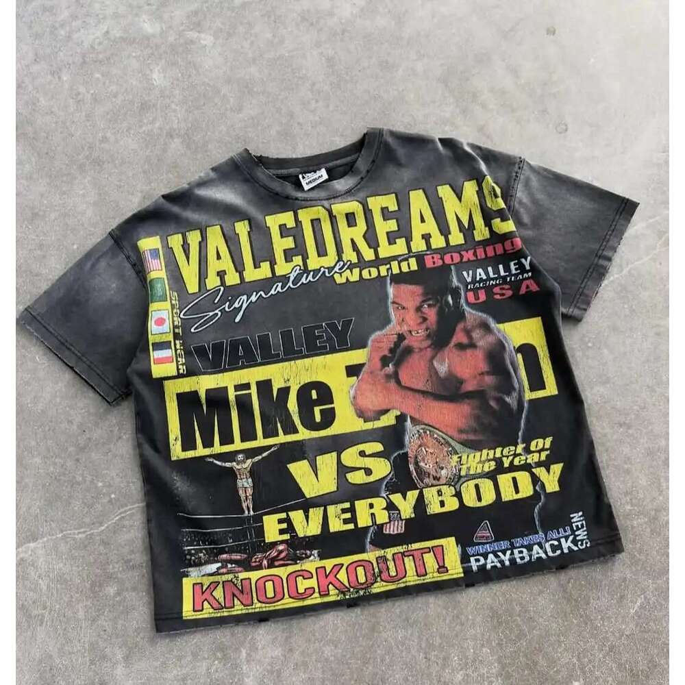 American Street Popular Boxing Culture Trend Legendary Character Retro Printed T shirt Men s Loose Hip hop Sports Short Sleeves