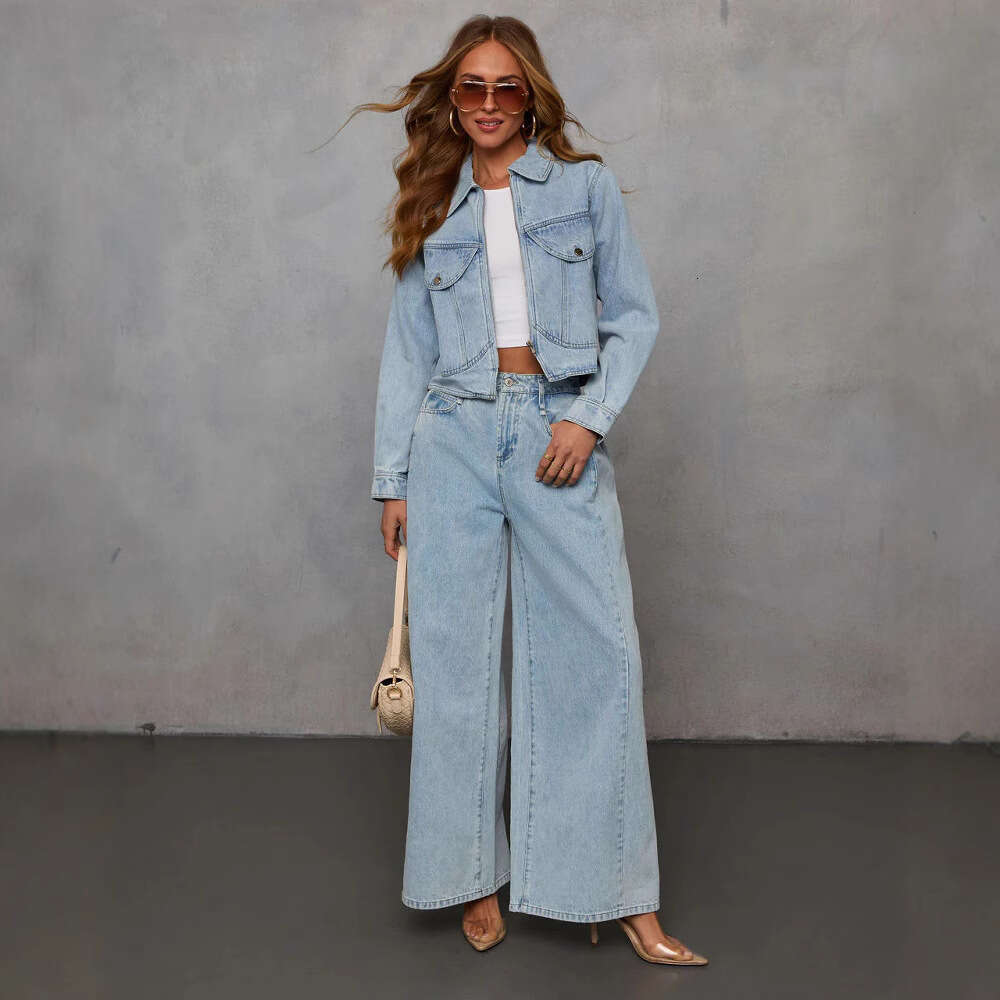 2025 Spring Fashion Casual Loose Women's Denim Jacket and Pants Set 8978