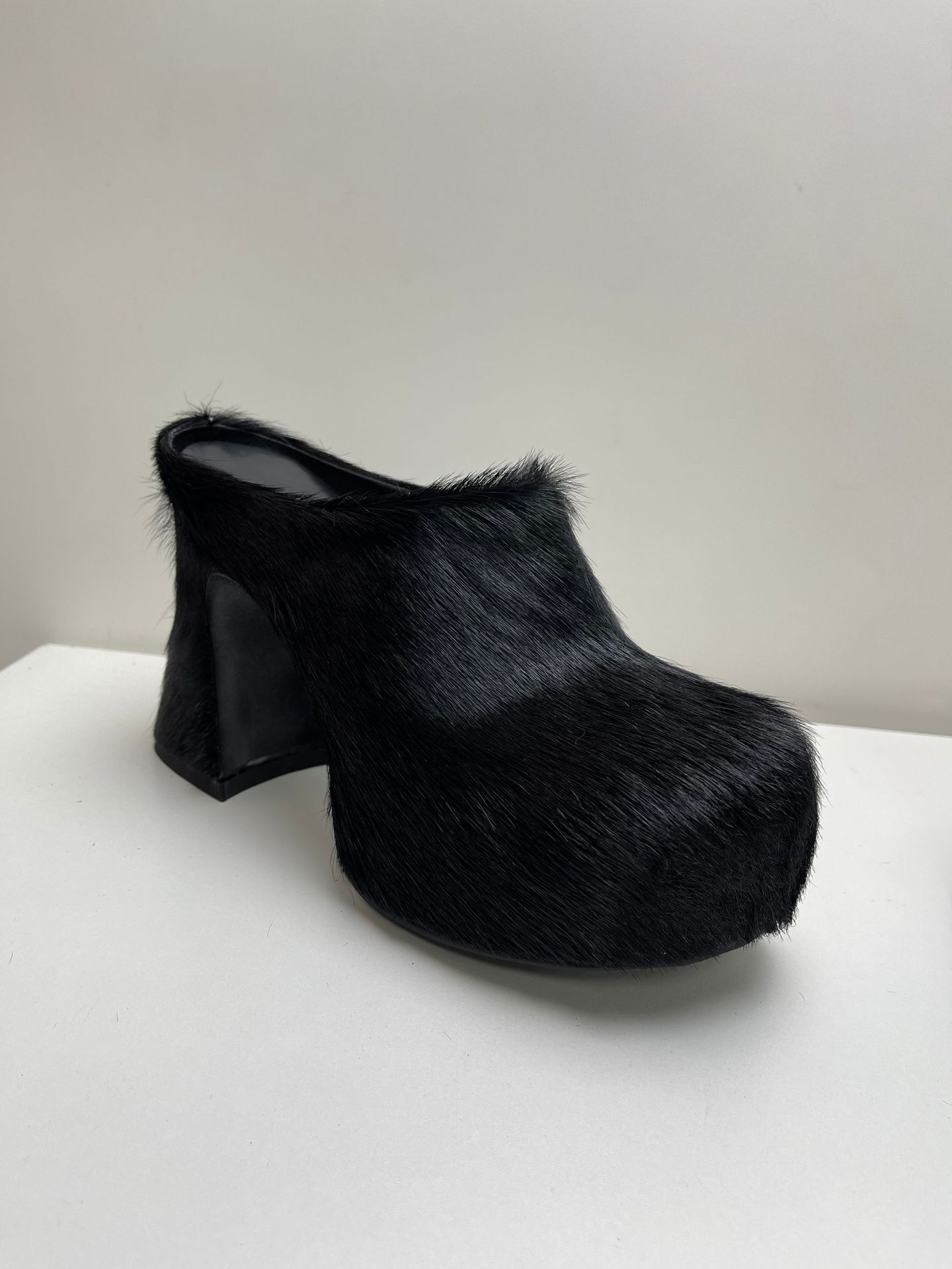 Rose Red Round Toe Horse Hair Hoof Heel Slippers Thick Bottom High Heel Platform Trendy Women's Shoes Spring Mules Large Size