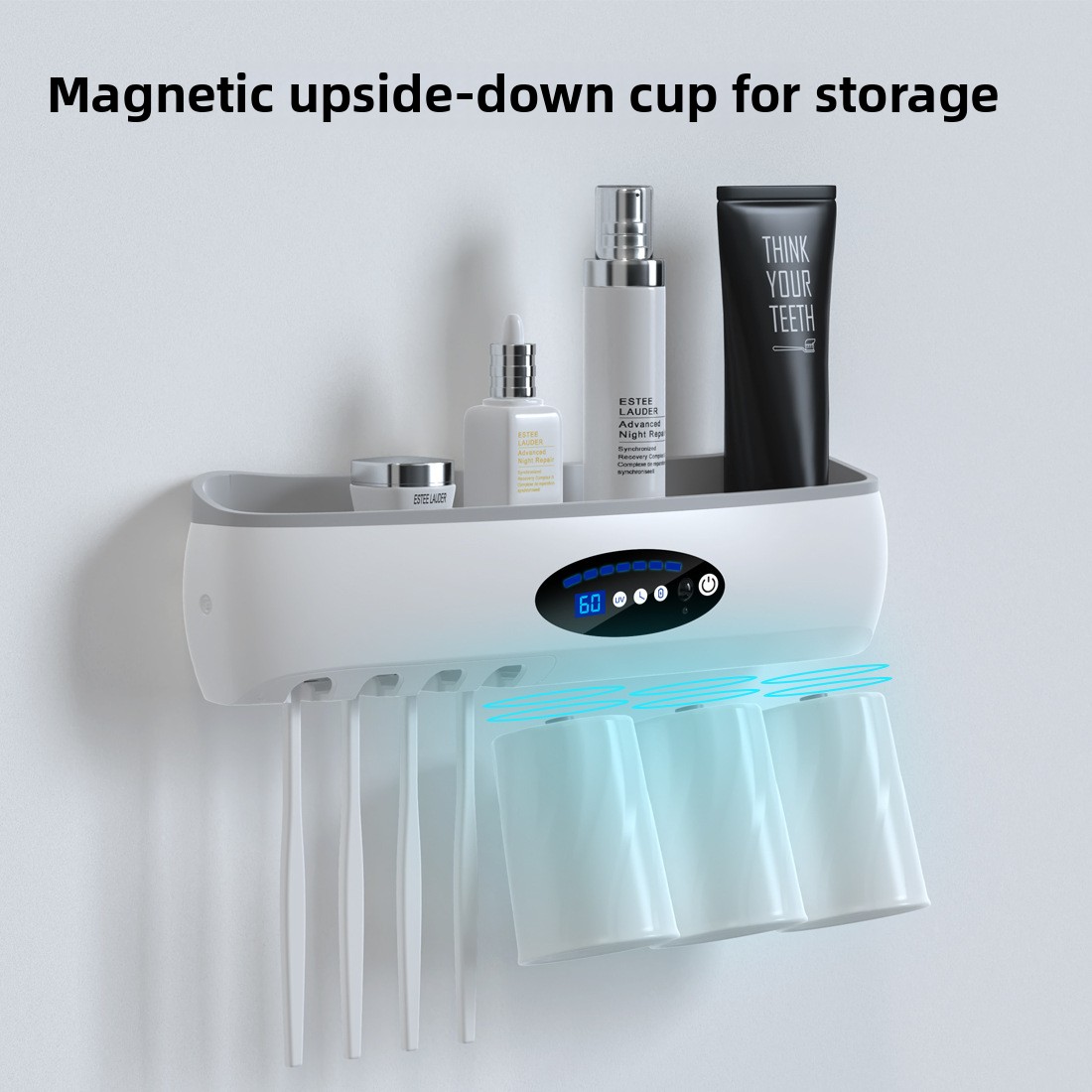 Smart UV Sterilized Toothbrush Holder Sanitizer Magnetic Suction Mouthwash Cup Drying Storage Luxury Style