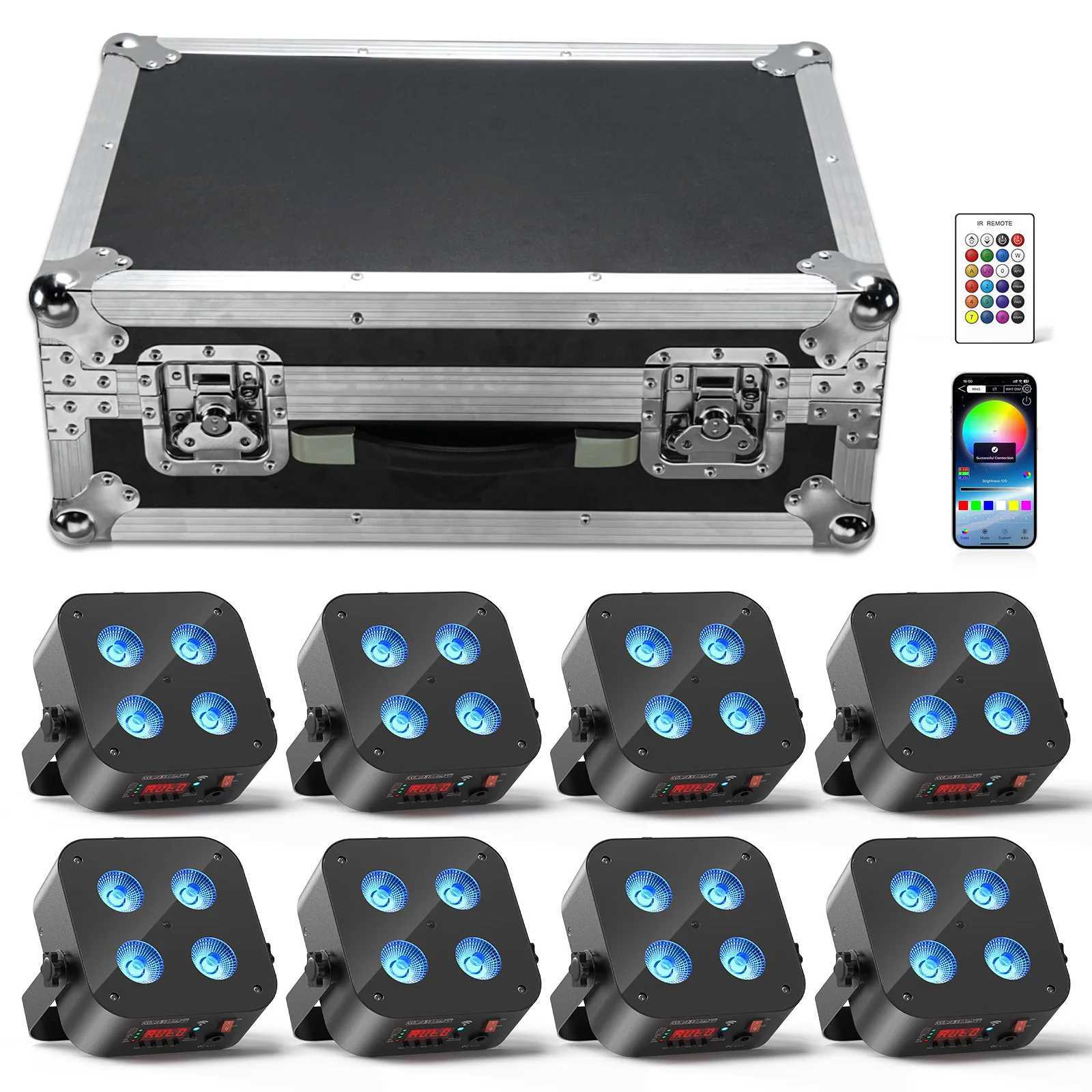 Fieryzeal Rechargeable Gator Cases for (8) Rechargeable APP Par Light Flight Case for 4x18W Built-in Battery Wireless Par Light XJ250527