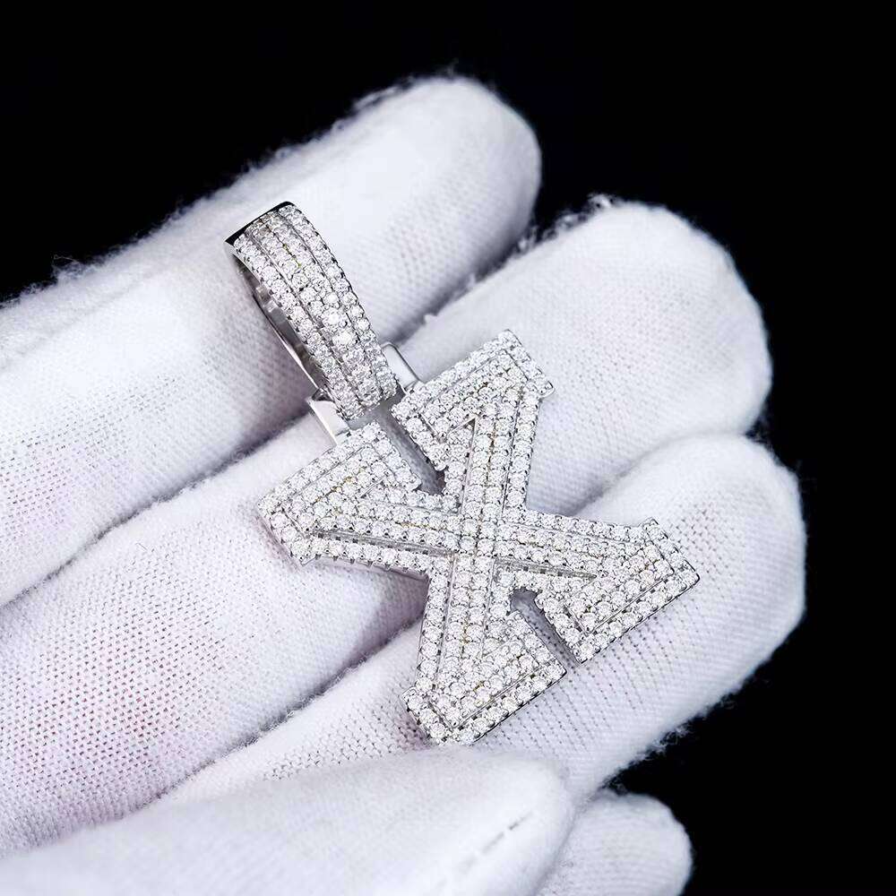 Shimmer Letter X Pendant Pearl Hip-Hop Jewelry Pure Sier Platinum Gold Plated Men's Certificate