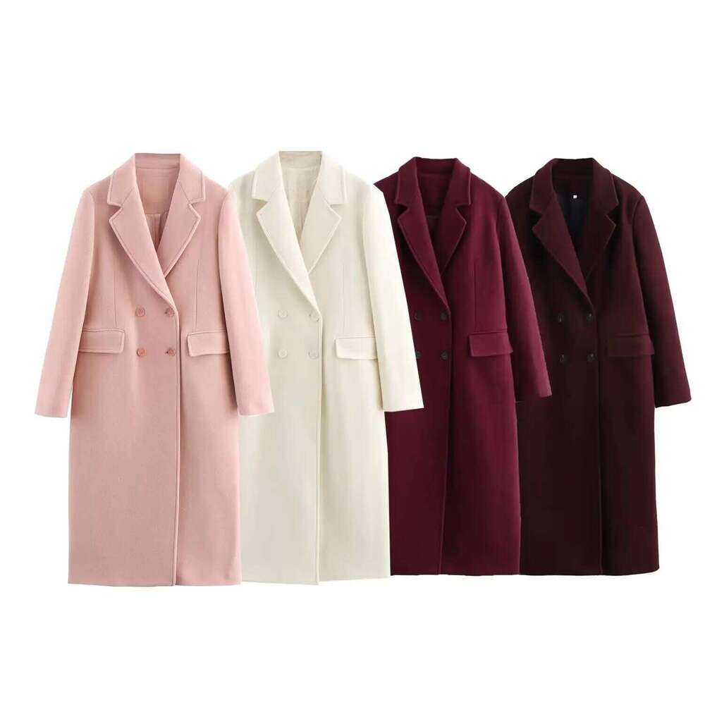 European And American Style Spring New Temperament Versatile Lapel Double-Breasted Long Coat Jacket