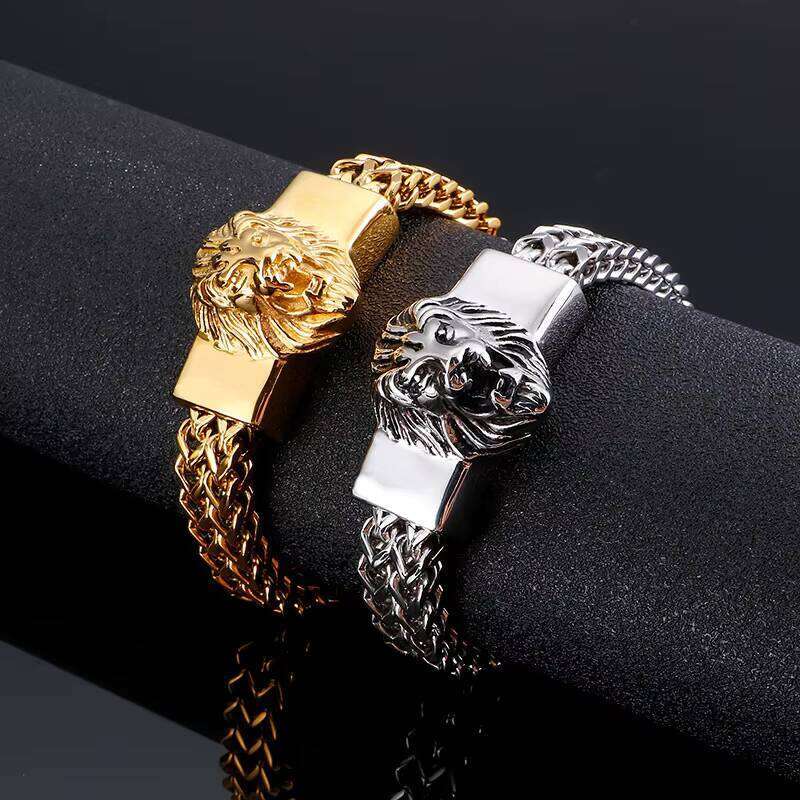 Fashionable Men's Stainless Steel Bracelet Magnetic Retro Fashion lion Head Personality Simple Jewelry