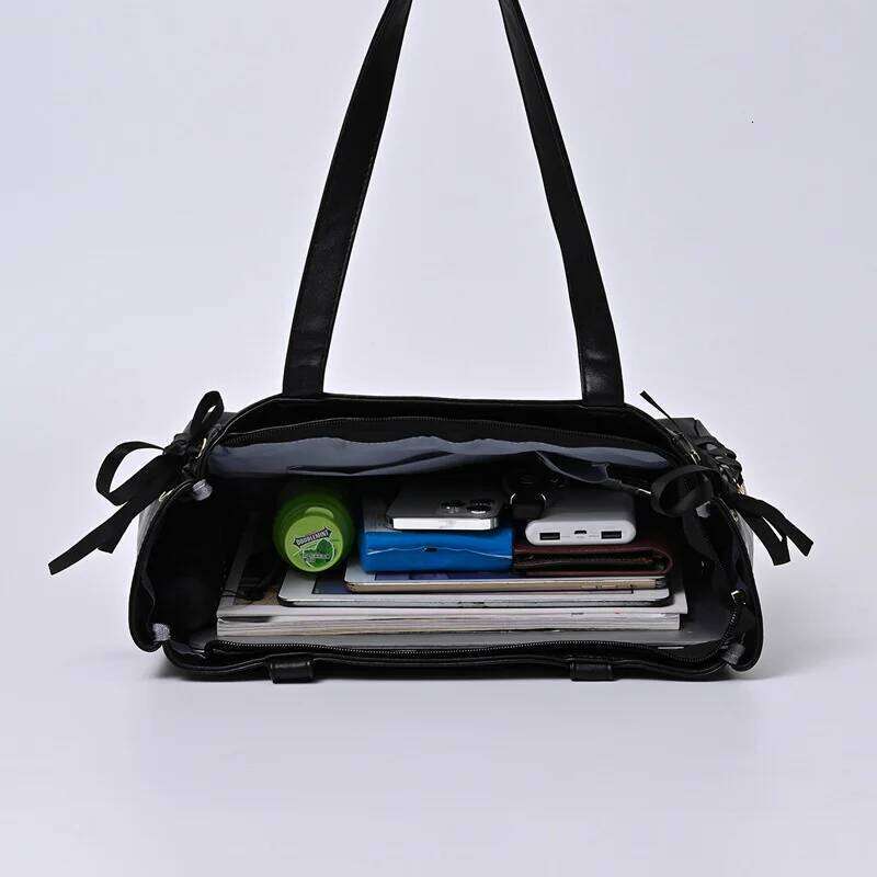 Y2k Japanese Style Ita Women Large Capacity Tote Fashion Girls Transparent Shoulder Bag Cute PU Ribbon Bow Handbag Purse