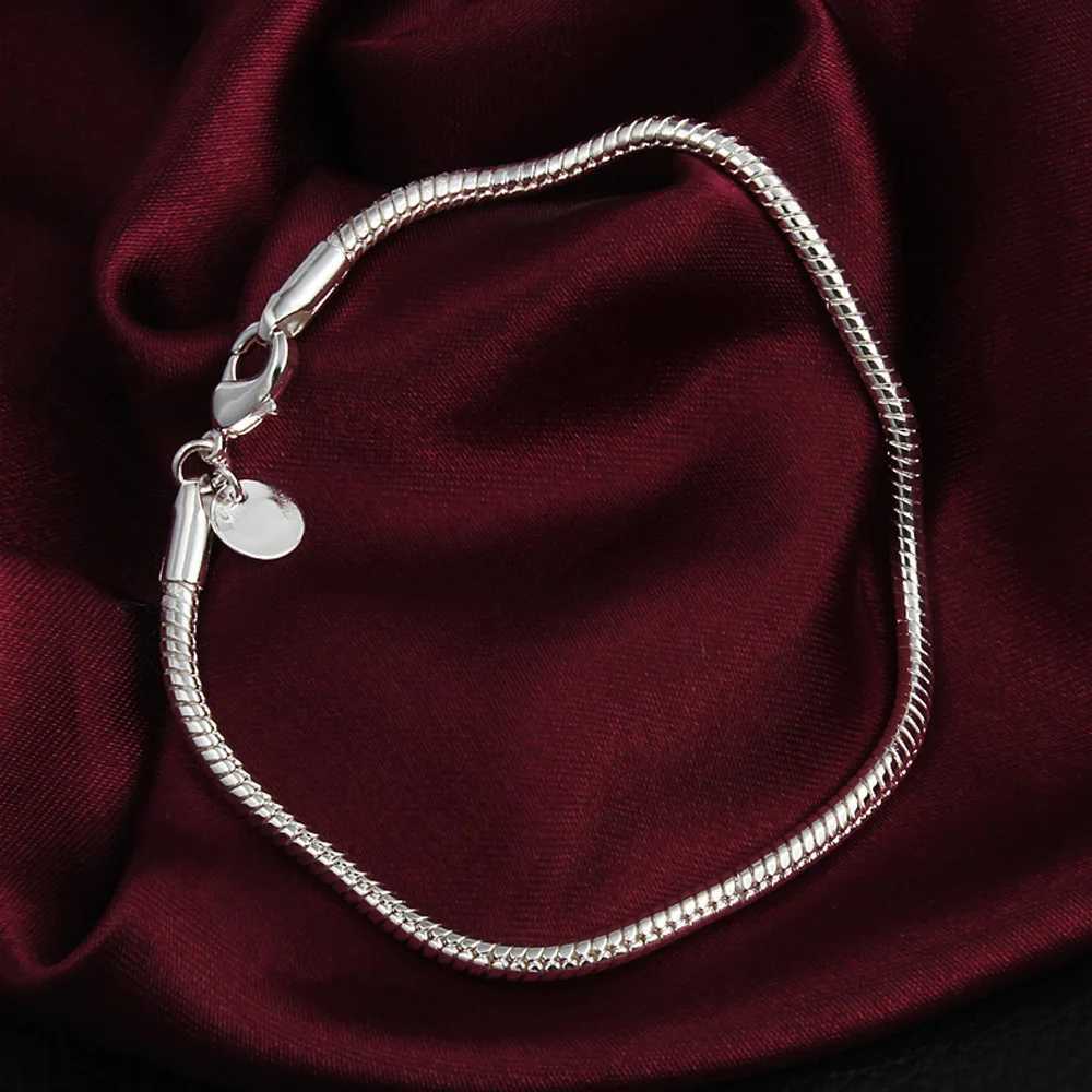 925 Sterling Silver 3MM Snake Chain Bracelets For Women Men Fashion Original Charm Bracelet Party Wedding Jewelry Holiday Gifts W250526