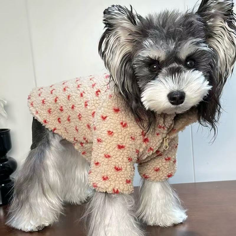 T00315 Dog Clothes Autumn and Winter Quilted Warm Pet Cotton-padded Jacket New Style Love Print Teddy Bichon Schnauzer Pomeranian
