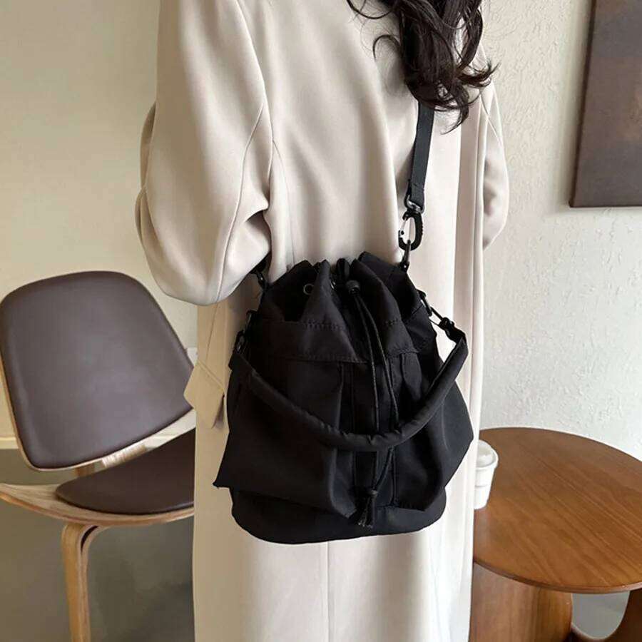 Fashion Shoulder Nylon Women Large Capacity Casual Handbag Drawstring Crossbody Tote Bag