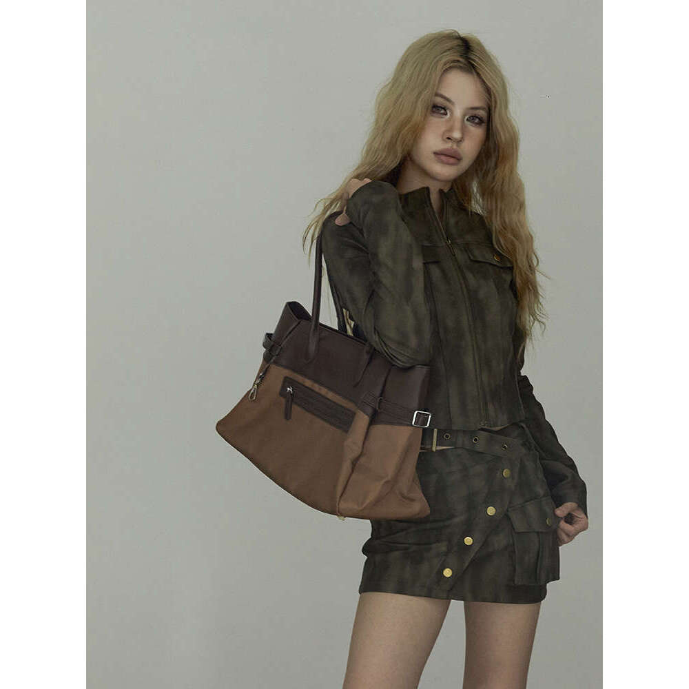 American Style Wasteland Biker Chic High End Capacity Tote New Color Block Canvas Large Bag