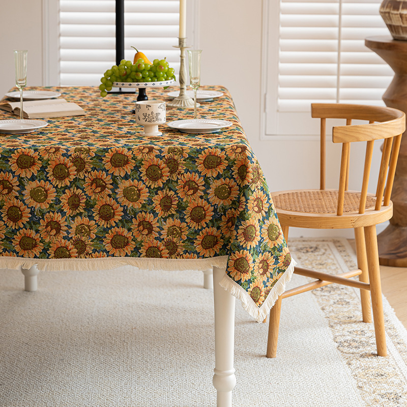 T0479 American cotton and linen tablecloth pastoral style high-end tablecloth oil painting style yarn-dyed jacquard tablecloth coffee table cover