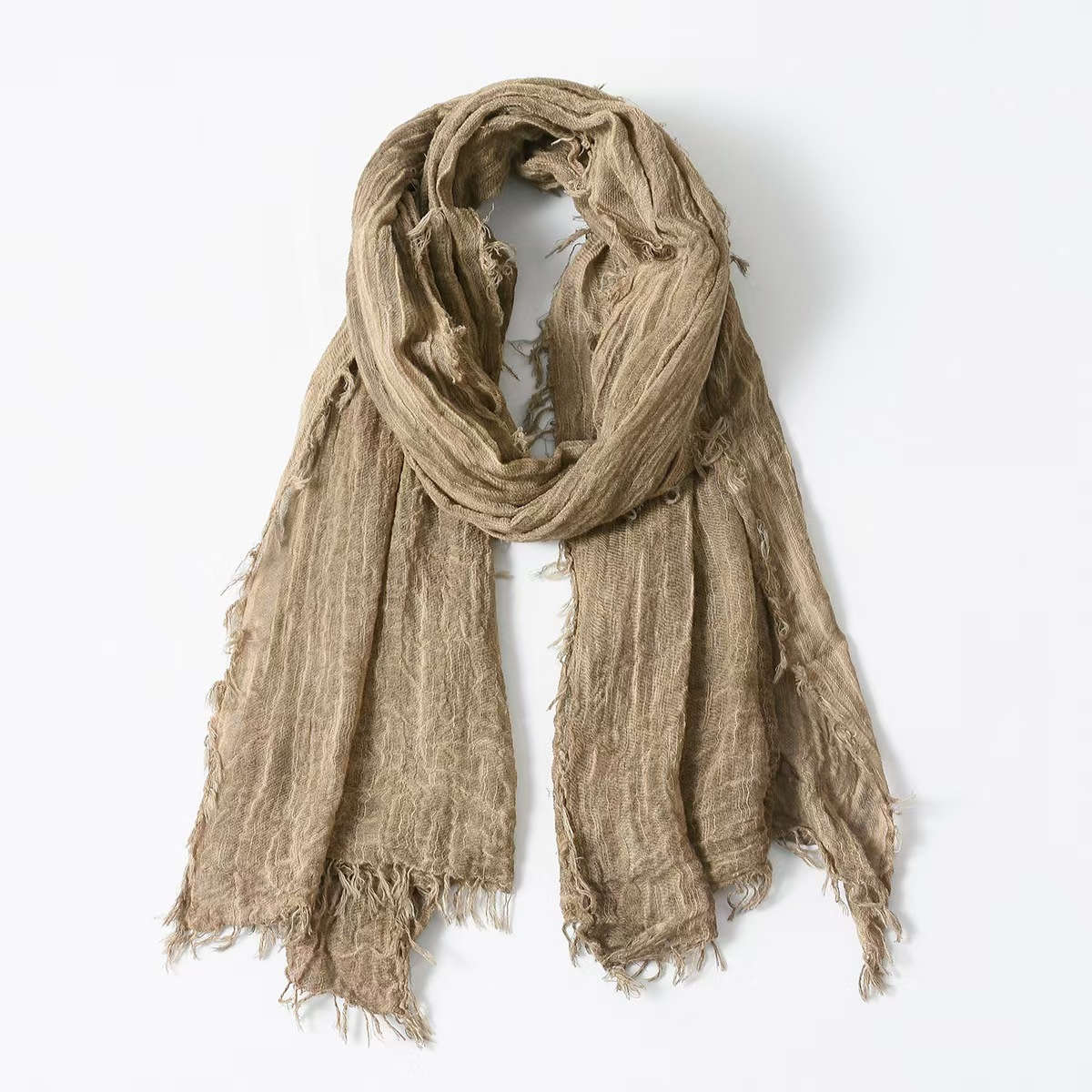 T820 solid color dirty dyed distressed scarf simple four-sided tassel bubble warm scarf