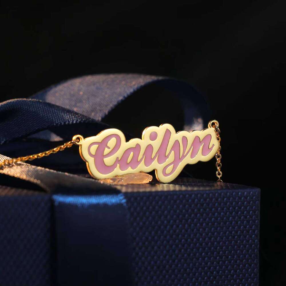 Stainless Steel Name Necklace Personalized Custom Enamel Letter With Different Color Charm Pendant for Women Wholesale