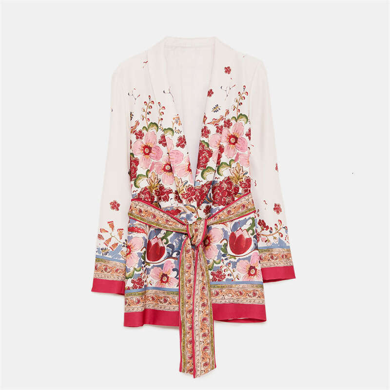 Women's Clothing 2025 Spring New Belted Blazer + Wide-Leg Pants Printed Set