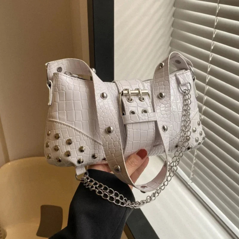 Women Fashion Shoulder Bag Gothic Ladies Bag Cool Style Trendy Rock Girls Handbag Y2K Rivet Chain for Travel Vacation Daily 250526