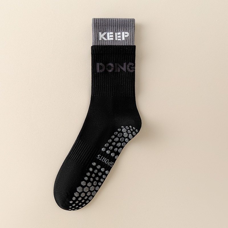 Women's Sports Fitness Yoga Non-Slip Long Tube Double Ribbed Striped Mid-Calf Socks Professional Training Running Pilates