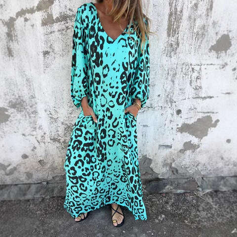 2025 Spring Summer Women Elegant V Neck loose Graffiti Casual Holiday Style Midi Dress