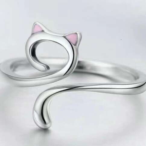 Fresh Hollow Simple Oil Drip Cat Crochet Thread Woven Tail Ring