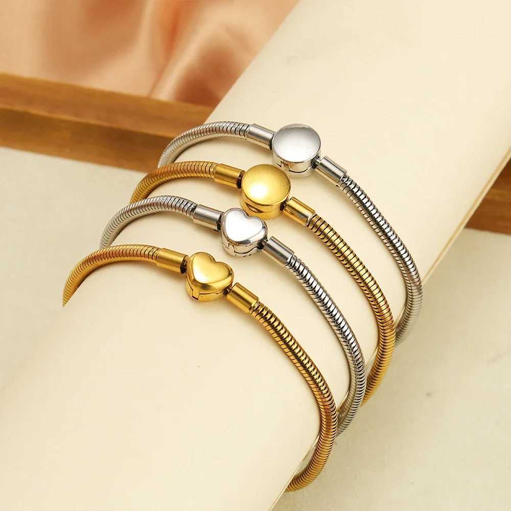 1pc High Quality Snake Bracelet for Women Original Gold Plated Round Heart Clasp Bangle Fit Fashion Party Jewelry Weddings Gifts W250526