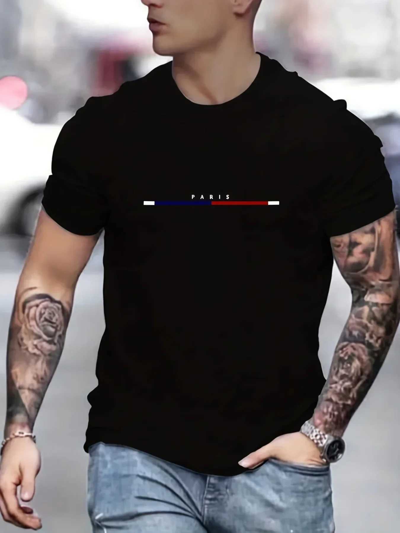 Mens 100% Cotton Paris Short Sleeve T-shirt Loose Tshirt 69857 Z250527