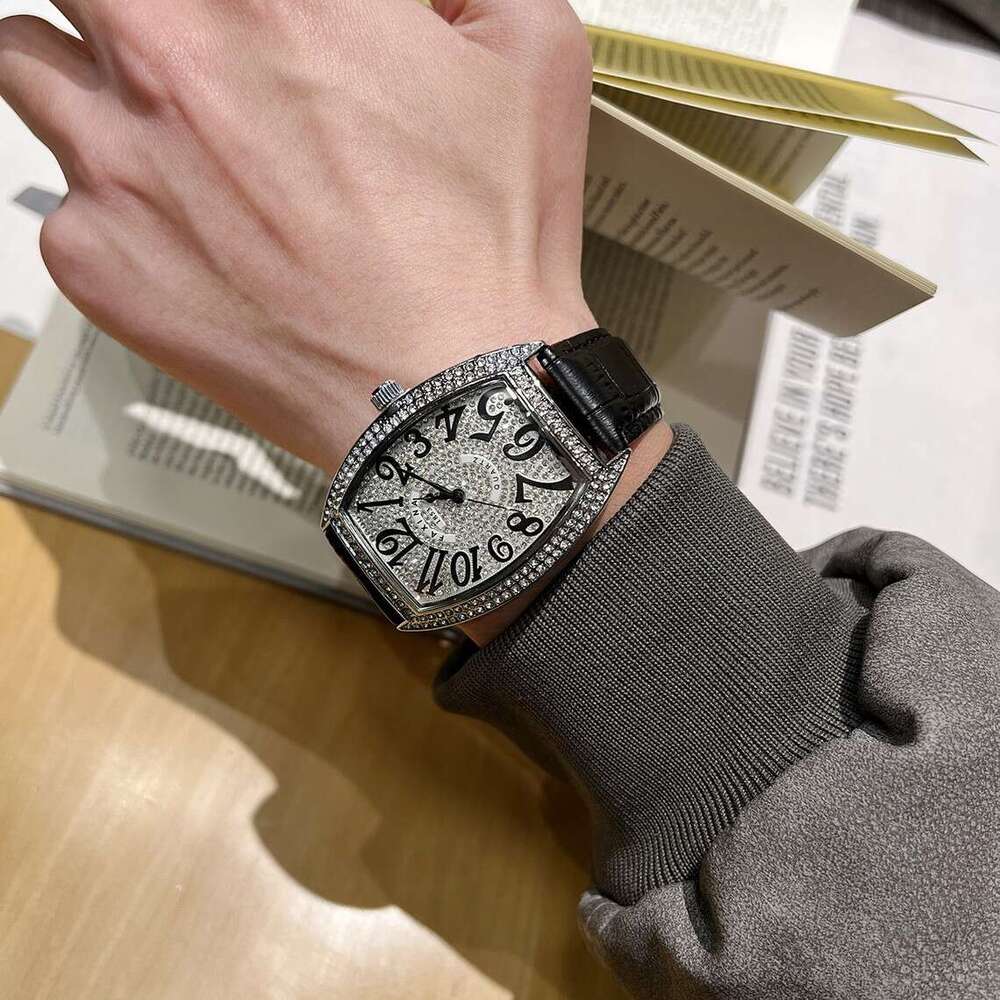 TK New TikTok Starry Sky Diamond-Encrusted Men's Barrel-Shaped Watch Trendy Quartz