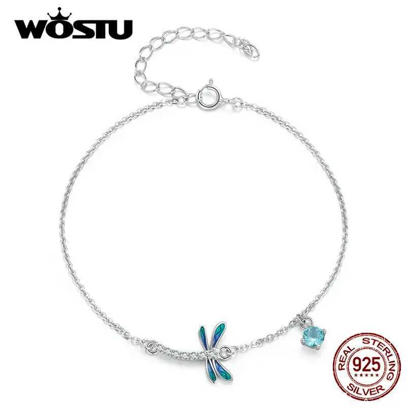 WOSTU 925 Sterling Silver Original Dragonfly Charm Bracelets Women Adjustable MINI Zircon Bracelet Chain Link Birthday Jewelry W250526