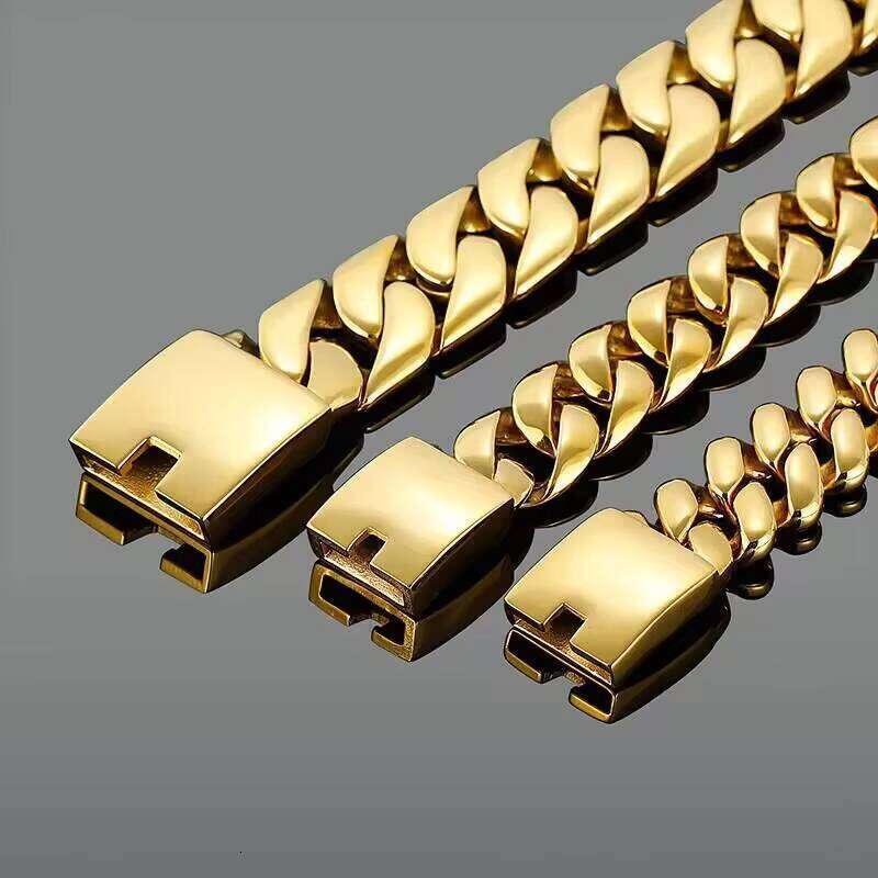 24mm Stainless Steel Cuban Men Gold Plated Fashion Hip Hop Jewelry Bracelet & Bangle for Family Gift