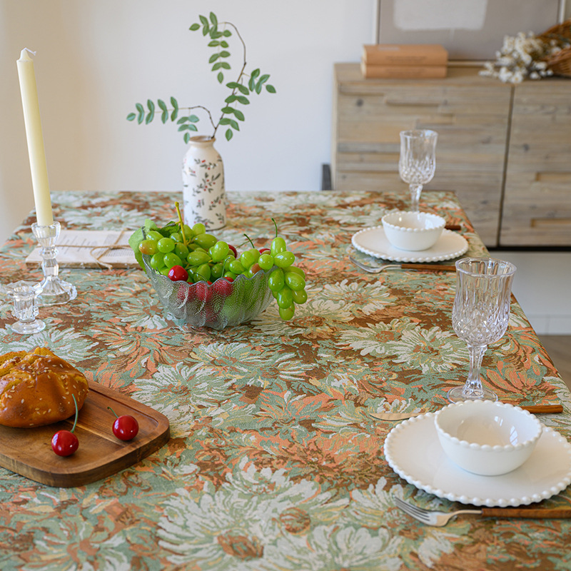 D37 American retro romantic oil painting style tablecloth linen fabric waterproof coffee table cloth pastoral style high-grade jacquard cover cloth