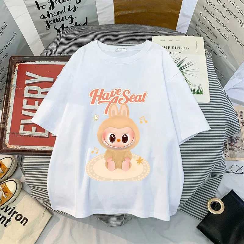 Labubu T-shirts for Women Men Anime Fashion Short Sleeve Tops Tee Summer Cotton Hip Hop Black White T-shirt High Quality Clothes T250527