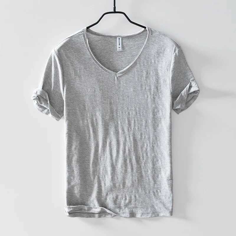 2025 New Mens T-Shirt Pure Color V Collar Short Sleeve Tops Tees Men T-Shirt Slim Men Bamboo Fiber T-Shirts Fitness Male Clothing Z250527
