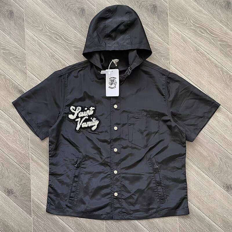 Saint Vanity Embroidered Short Sleeve Hooded Windbreaker - Casual Sporty Lightweight Jacket For Men & Women,Streetwear Outerwear