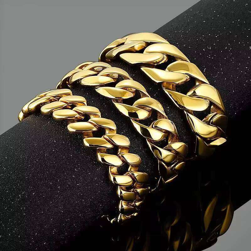 24mm Stainless Steel Cuban Men Gold Plated Fashion Hip Hop Jewelry Bracelet & Bangle for Family Gift
