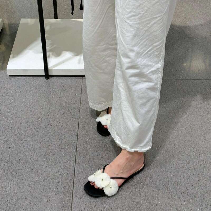 ~Floral Flat Sandals for Women Summer Outdoor Wear Half Elegant Versatile Mules Cool Slippers