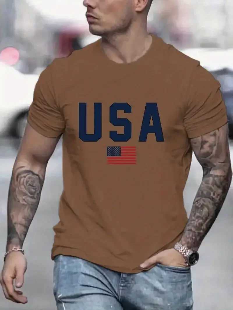 USA Pattern Print Mens Comfy T-shirt Graphic Tee Mens Summer Outdoor Clothing Mens Apparel Tops for Men Z250527