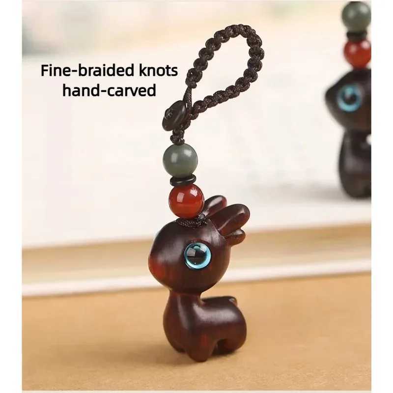 Creative Cute Deer Sandalwood Car Key Ring Chinese Style Wood Pendant Bag Charm Mobile Phone Handmade Prosperity Lucky Keyring W250526