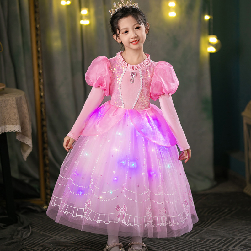 DISNEY infant designer clothes kids designer clothes Frozen Elsa Princess Pink dress with puffy skirt for little girl birthday princess outfit.