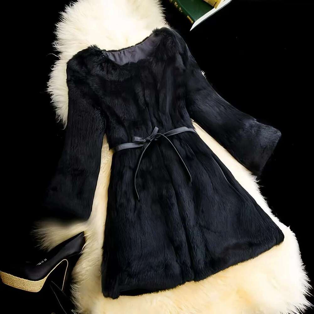 Real Genuine Natural Full Pelt Rabbit Fur Coat Brand Fashion Jacket For Women Outwear Lady Casual