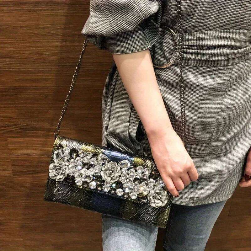 Women's Fashion Retro Crocodile Pattern Small Handbag Banquet Envelope Floral Hot Dia Shoulder Crossbody Clutch Bag