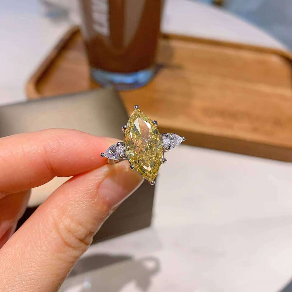 Jewelry S Silver High Carbon Yellow Horse Eye Ring Main Stone 9*18