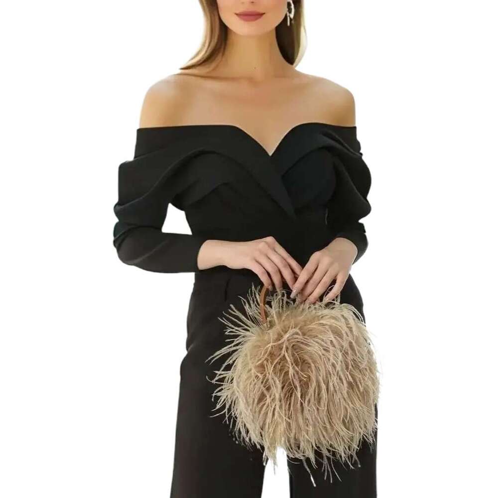 Real Natural Ostrich Feather Mini Handbag Furry Fluffy Women Change Purse For party Leather handle clutch bag Peach Fuzz