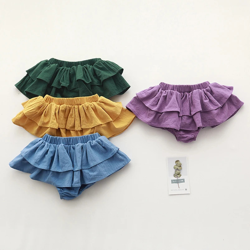 Double Layers Ruffles Lace Baby Skirt Pants Summer Cotton Linen Kids Pettiskirt Toddler Dancing Wedding Clothing Tutu 250527