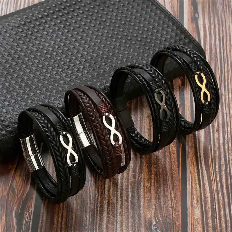 Infinity Symbol Charm Multi-Layer Leather Bracelet for Men Stainless Steel Punk Male Bangle Jewelry Gift W250526