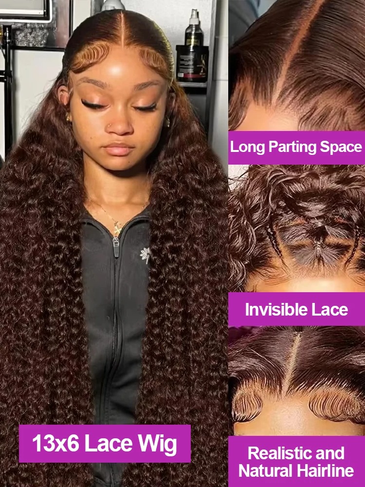 Brown Curly Lace Front Wigs Human Hair Pre Plucked Deep Wave HD Transparent Lace Frontal Wig Brazilian Glueless Wigs synthetic lace front wigs