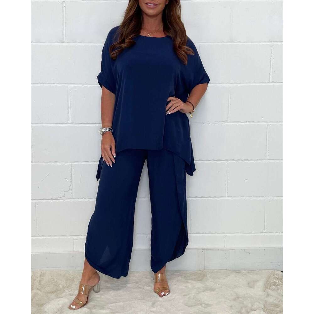 2025 Hot Item Women's Fashion Casual Loose Plus Size Set Short Sleeve